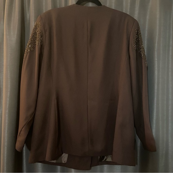 St. Anthony Collection Brown Beaded Blazer Size 16 - Picture 3 of 3